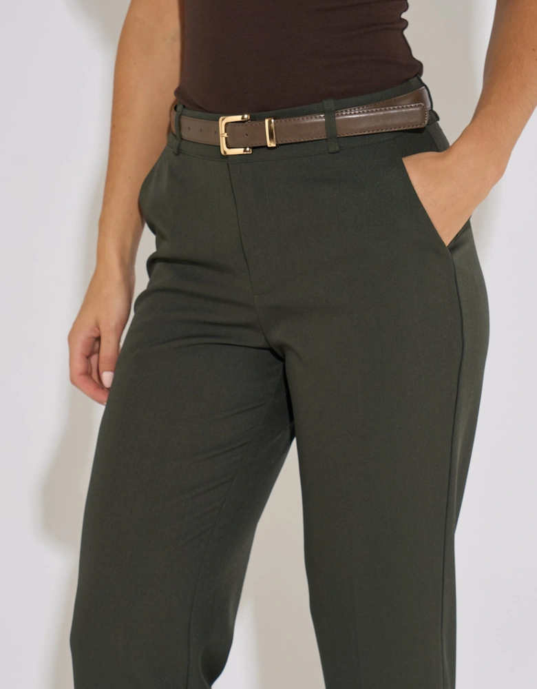 Green Wide Leg Belted Tailoring Trouser