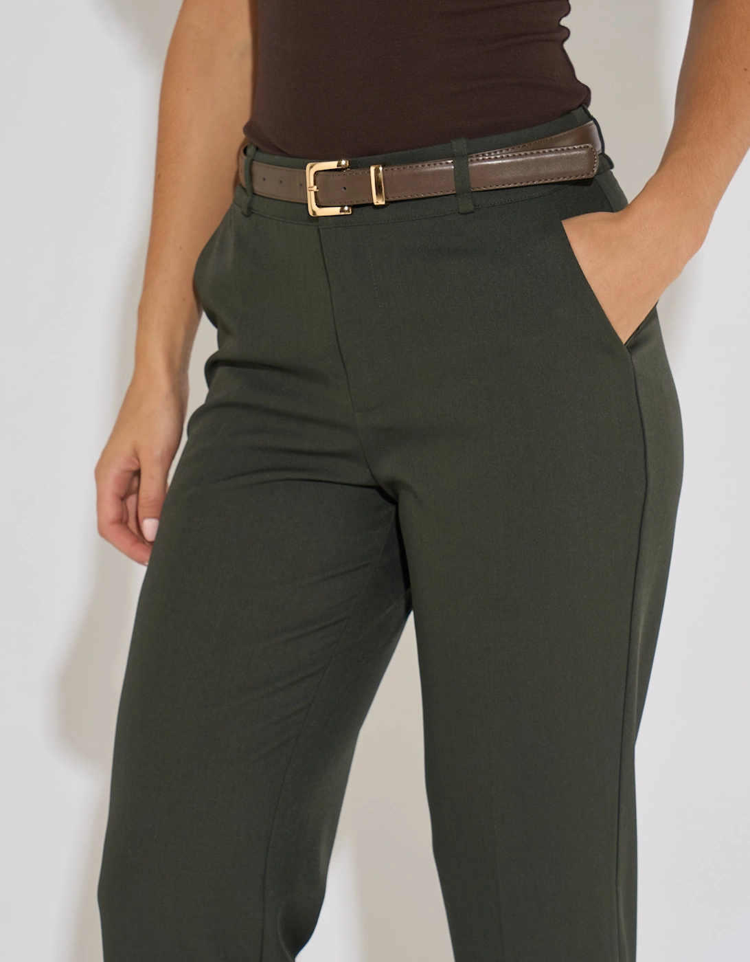 Green Wide Leg Belted Tailoring Trouser