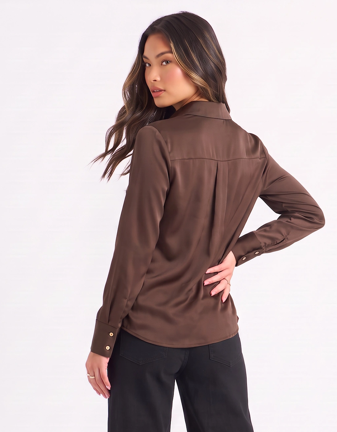Brown Satin Loose Fit Button Through Shirt