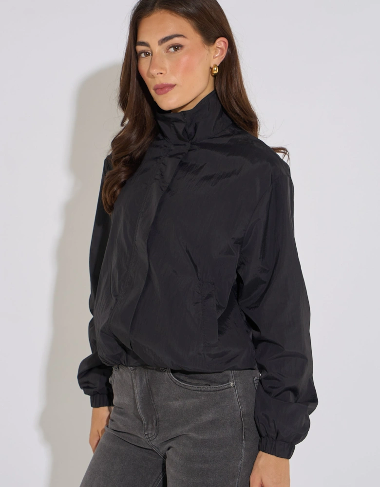 Black Funnel Neck Windbreaker Jacket
