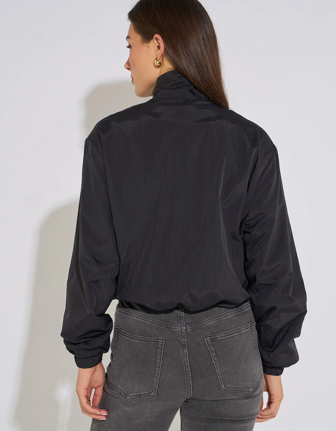 Black Funnel Neck Windbreaker Jacket