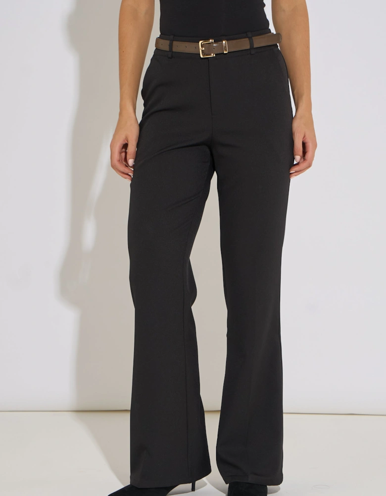 Black Wide Leg Belted Tailoring Trouser