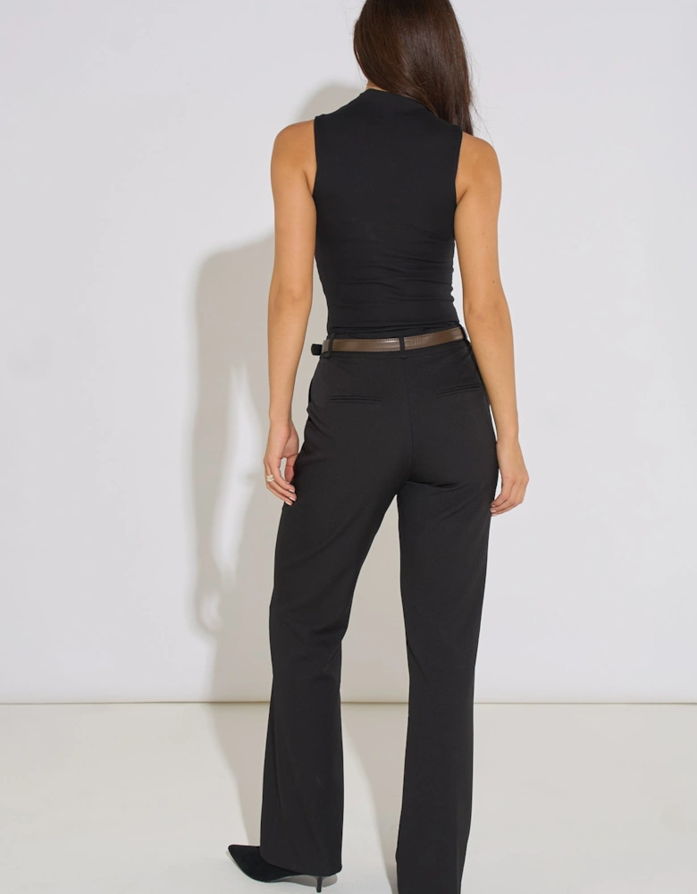 Black Wide Leg Belted Tailoring Trouser