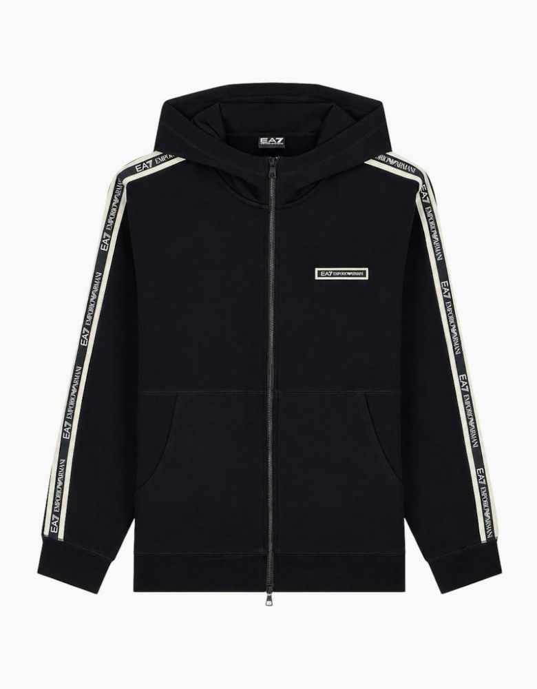 Tape Logo Zip Up Cotton Black Hoodie