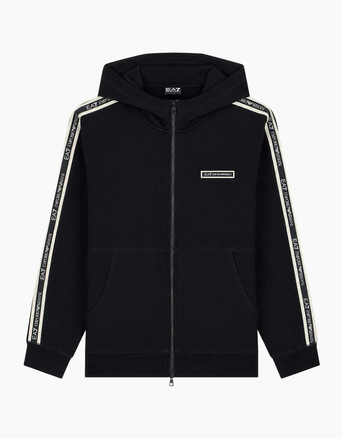 Tape Logo Zip Up Cotton Black Hoodie
