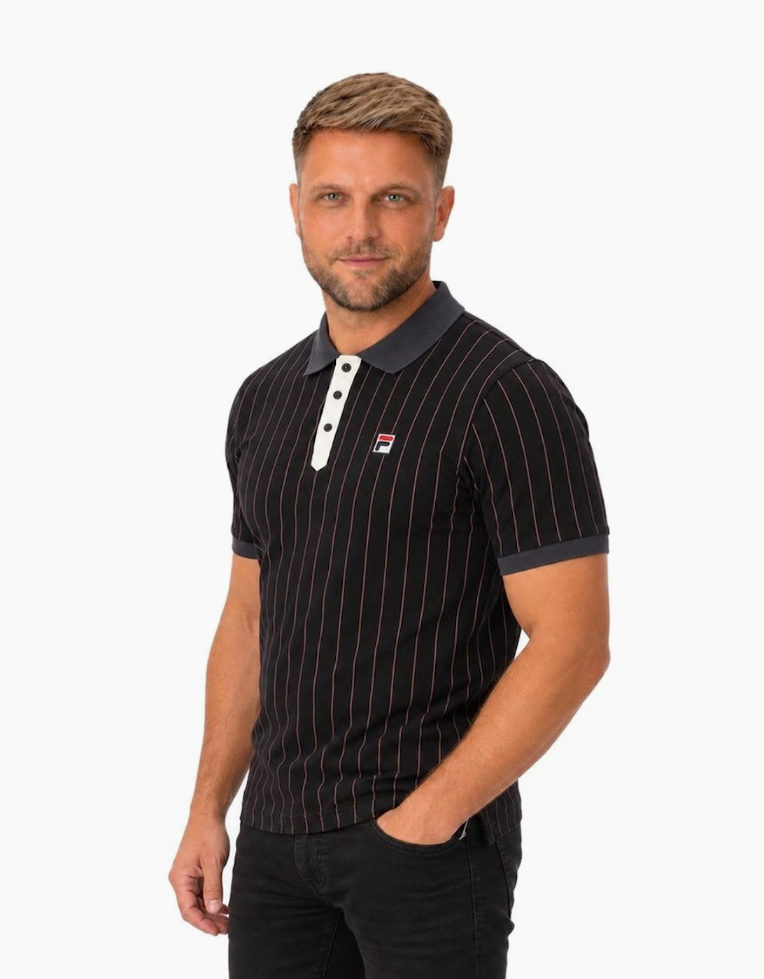 Fila BB1 Classic Striped Polo Shirt Black/Gardenia/Fig/Charcoal