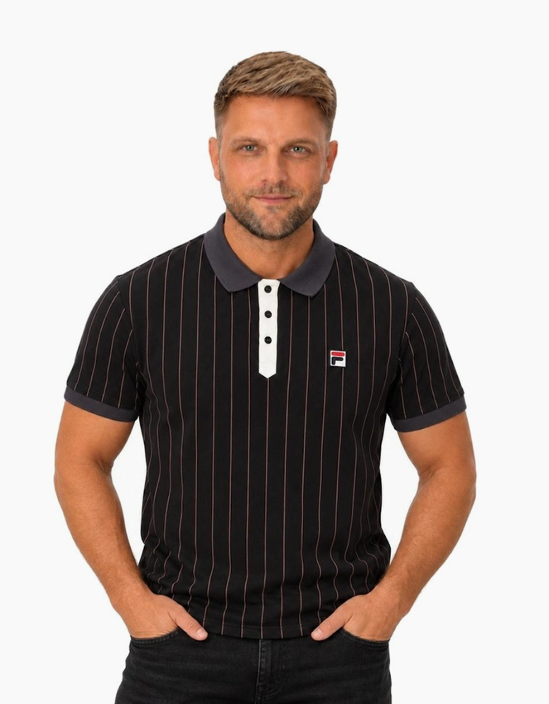 Fila BB1 Classic Striped Polo Shirt Black/Gardenia/Fig/Charcoal