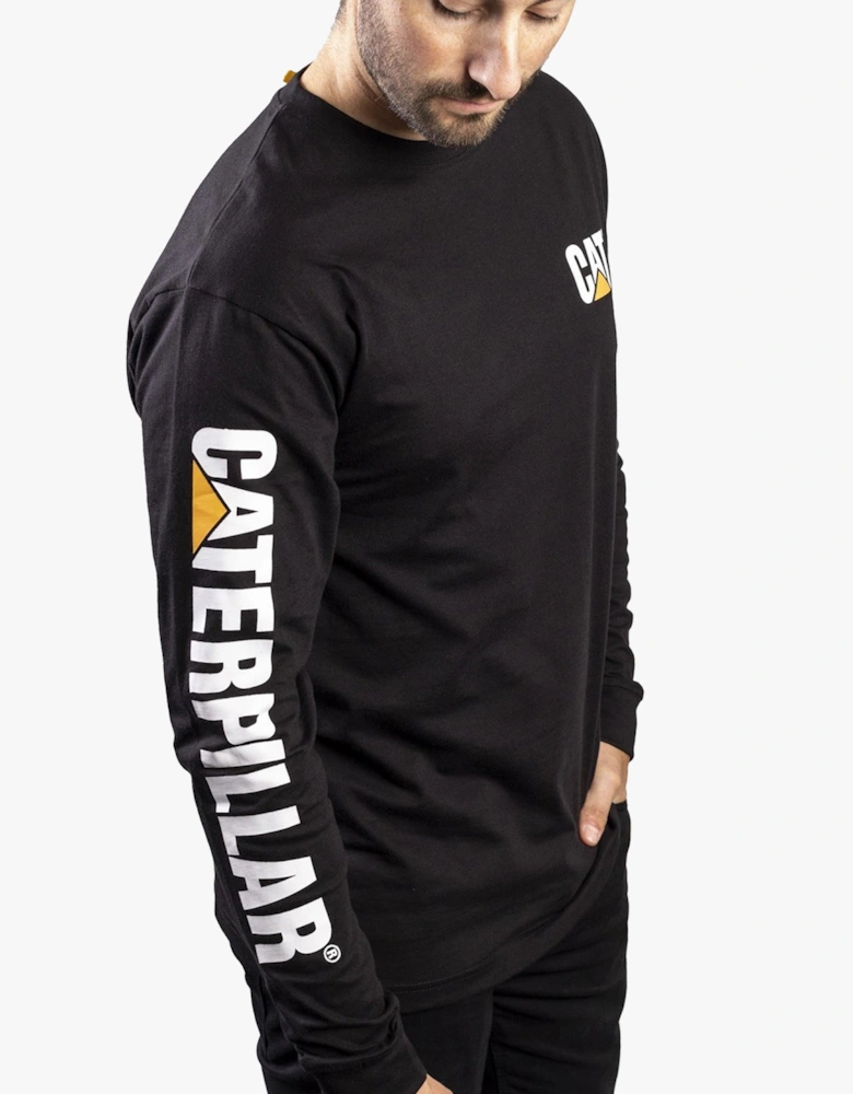 CAT TRADEMARK BANNER Mens Cotton Long Sleeve T-Shirt Black