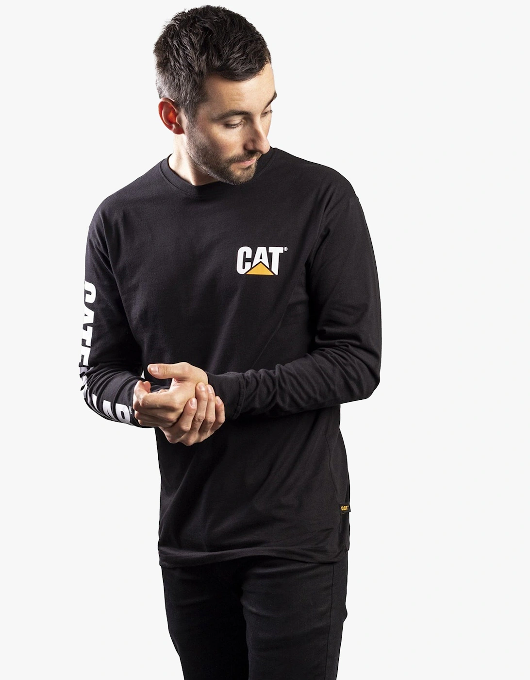 CAT TRADEMARK BANNER Mens Cotton Long Sleeve T-Shirt Black