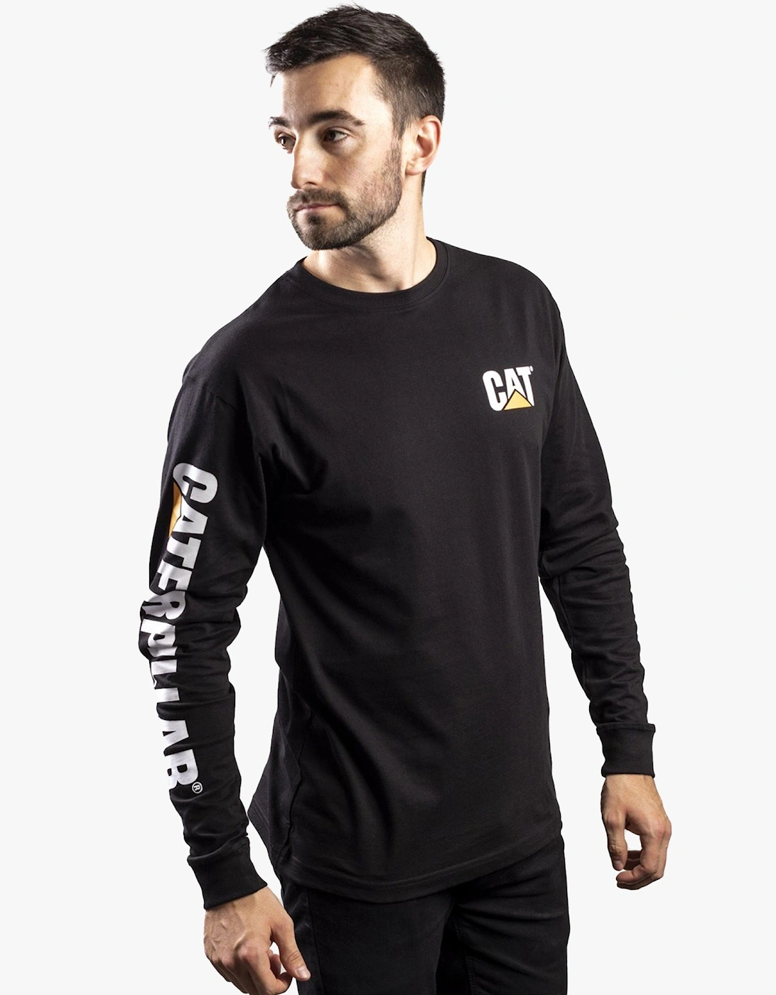 CAT TRADEMARK BANNER Mens Cotton Long Sleeve T-Shirt Black
