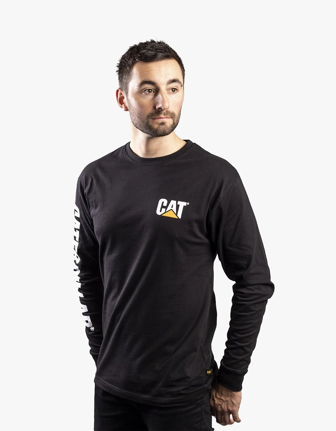 CAT TRADEMARK BANNER Mens Cotton Long Sleeve T-Shirt Black