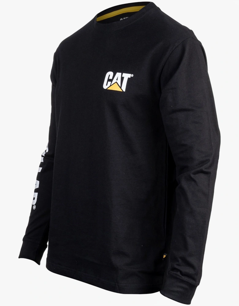 CAT TRADEMARK BANNER Mens Cotton Long Sleeve T-Shirt Black