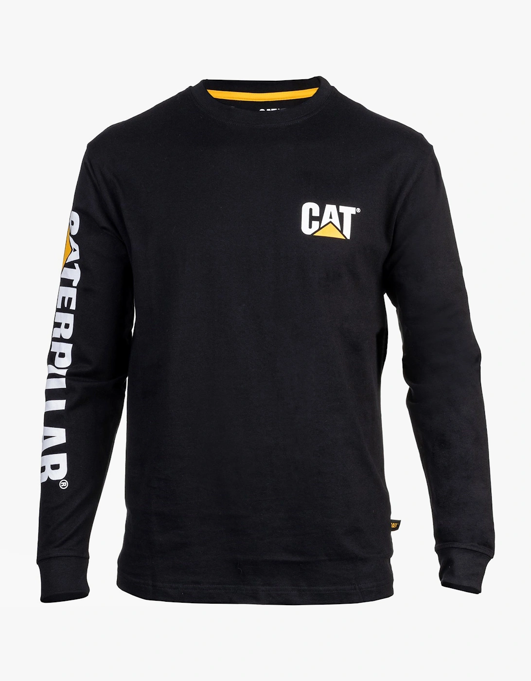 CAT TRADEMARK BANNER Mens Cotton Long Sleeve T-Shirt Black