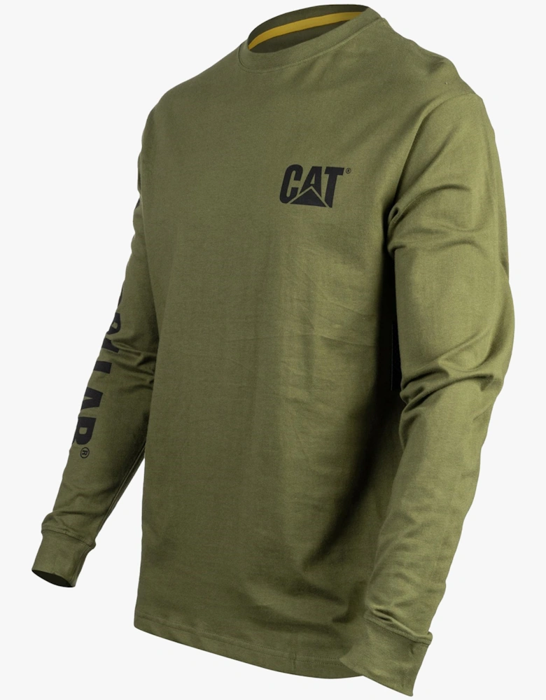 CAT TRADEMARK BANNER Mens Cotton Long Sleeve T-Shirt Green