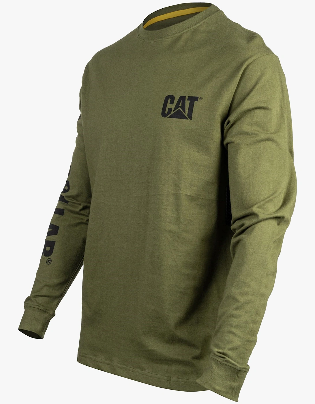 CAT TRADEMARK BANNER Mens Cotton Long Sleeve T-Shirt Green