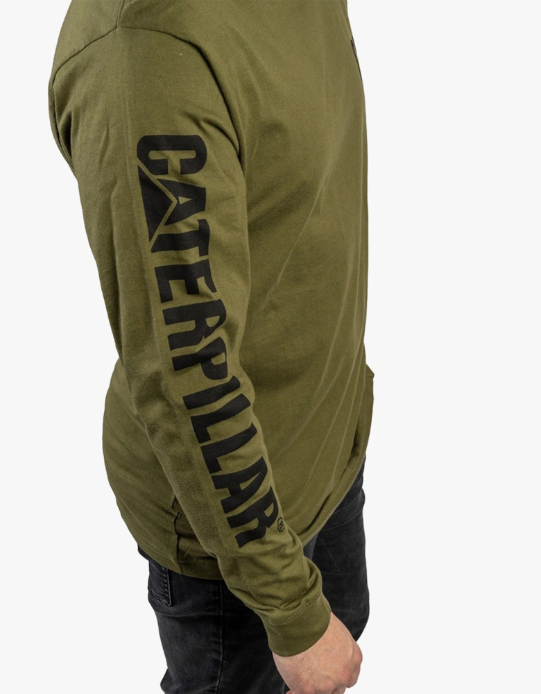 CAT TRADEMARK BANNER Mens Cotton Long Sleeve T-Shirt Green