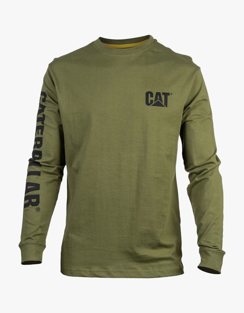 CAT TRADEMARK BANNER Mens Cotton Long Sleeve T-Shirt Green