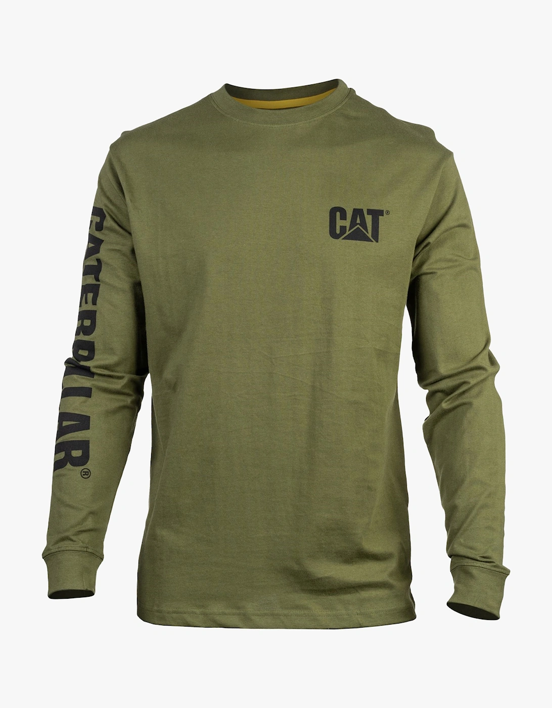 CAT TRADEMARK BANNER Mens Cotton Long Sleeve T-Shirt Green