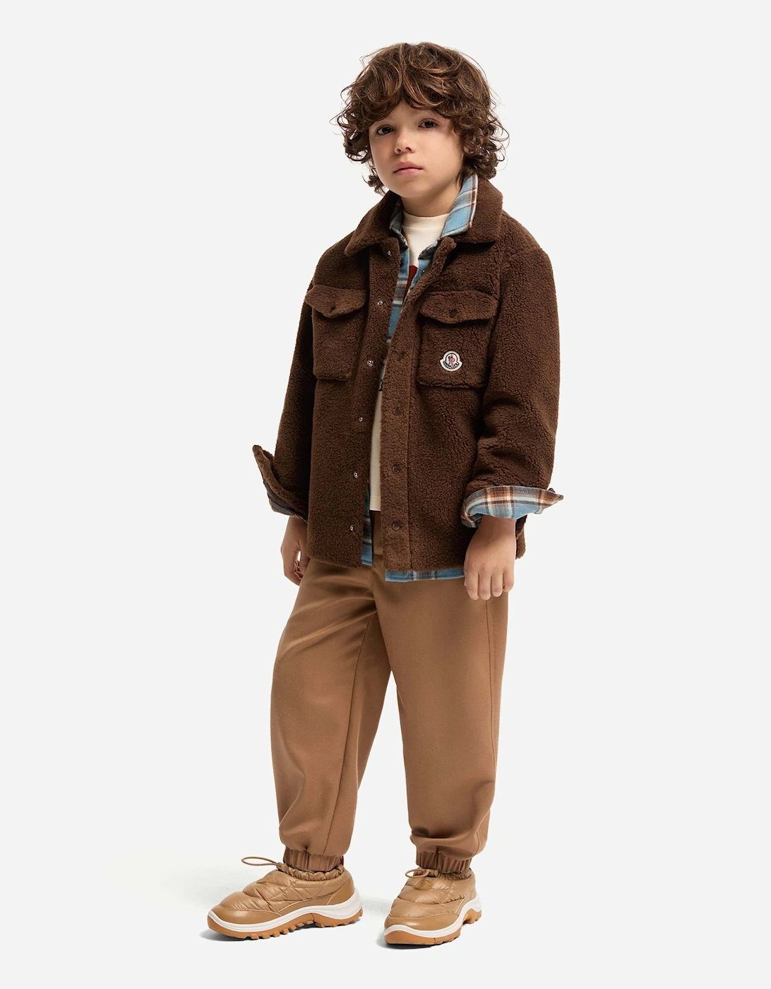 Moncler Enfant Boys Teddy Fleece Overshirt in Brown