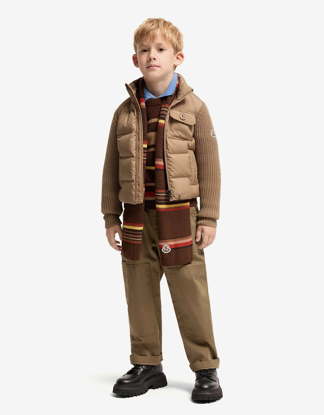 Moncler Enfant Boys Down Padded and Wool Jacket in Brown
