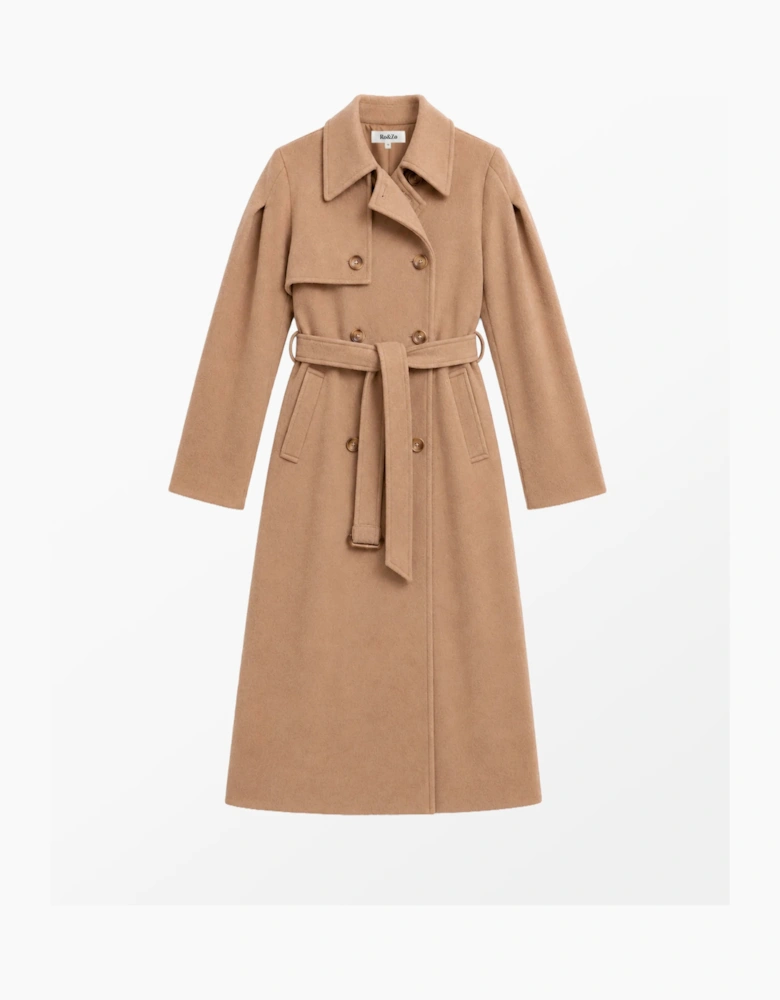 Petite Camel Wool Blend Trench Coat