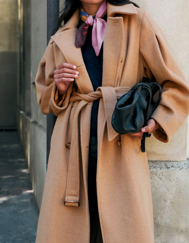 Petite Camel Wool Blend Trench Coat