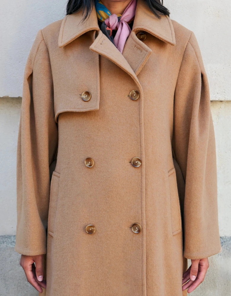 Petite Camel Wool Blend Trench Coat