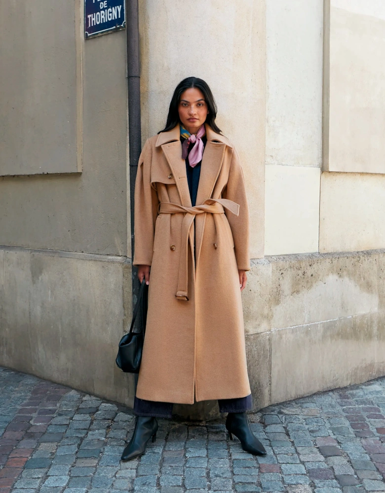 Petite Camel Wool Blend Trench Coat