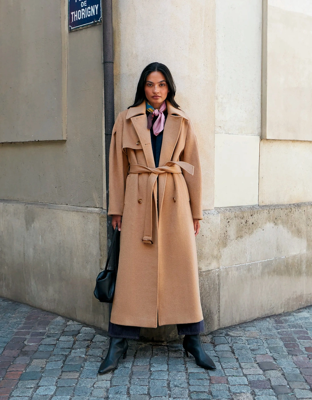 Petite Camel Wool Blend Trench Coat