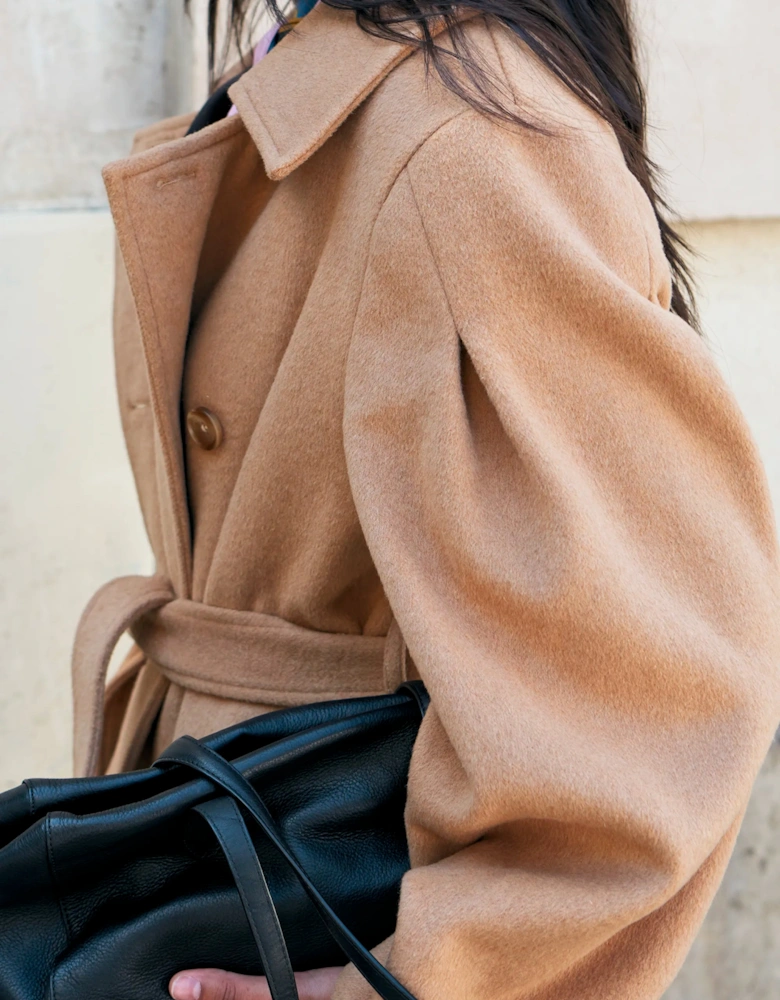 Petite Camel Wool Blend Trench Coat