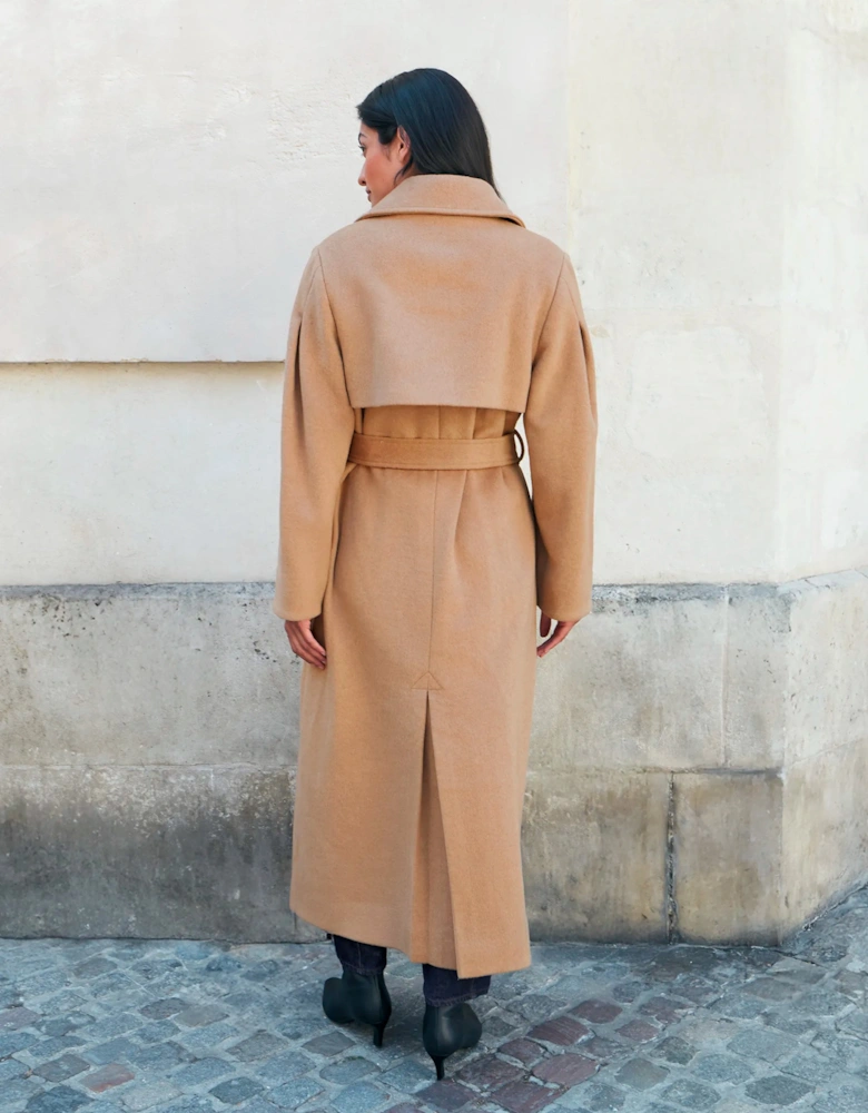 Petite Camel Wool Blend Trench Coat