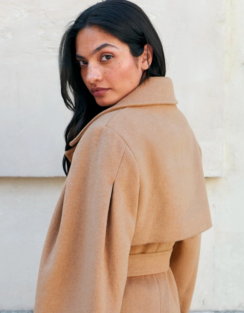 Petite Camel Wool Blend Trench Coat