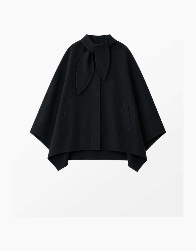 Petite Black Double-Faced Neckerchief Cape With Wool