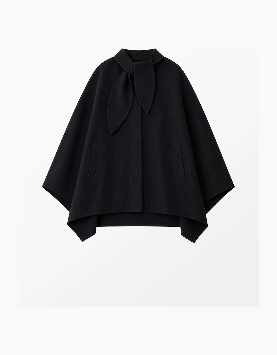 Petite Black Double-Faced Neckerchief Cape With Wool