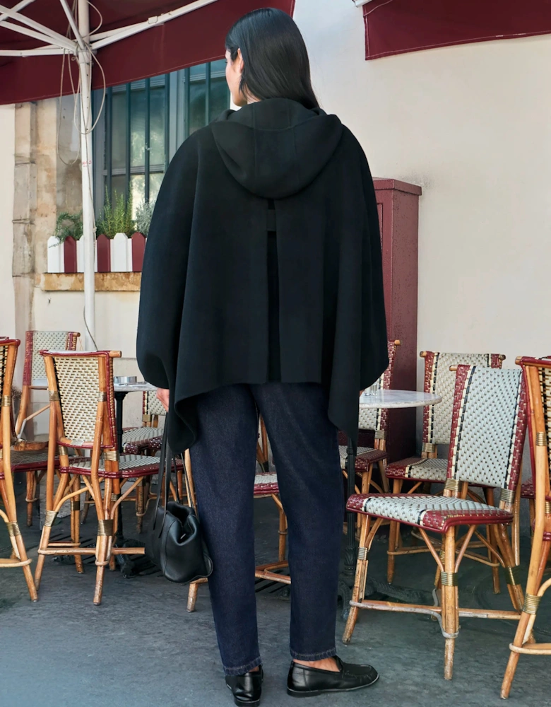 Petite Black Double-Faced Neckerchief Cape With Wool