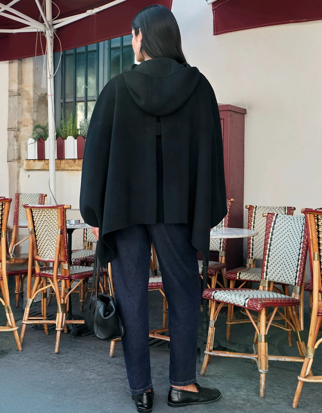 Petite Black Double-Faced Neckerchief Cape With Wool