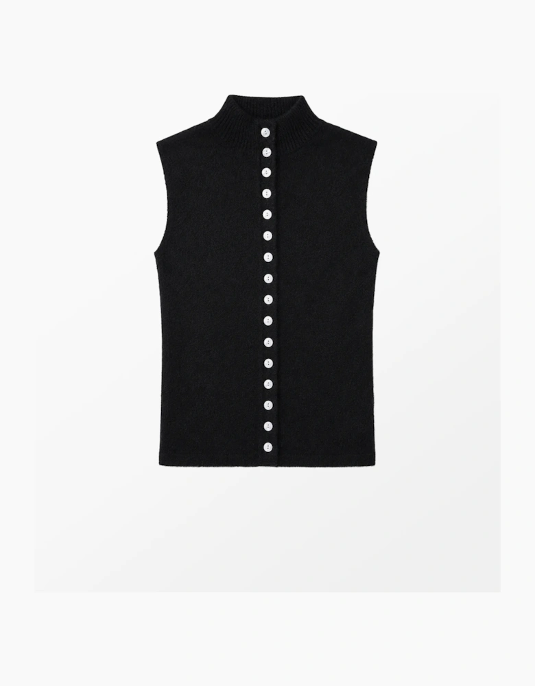 Black Pearl Button Through Knit Top With Wool And Alpaca