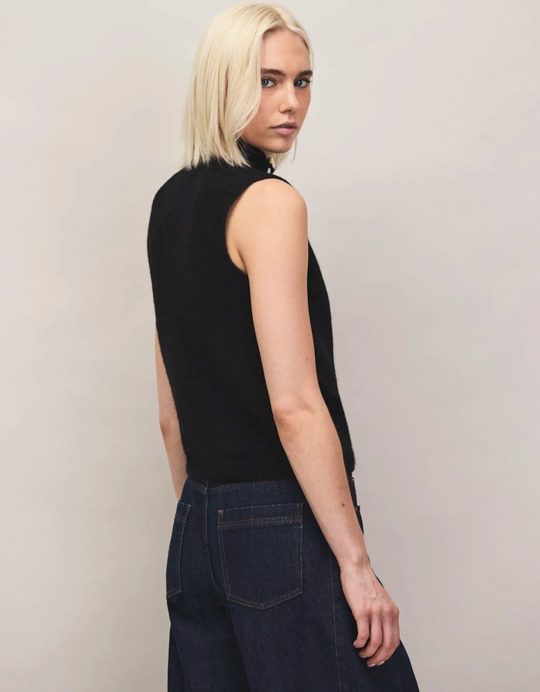 Black Pearl Button Through Knit Top With Wool And Alpaca