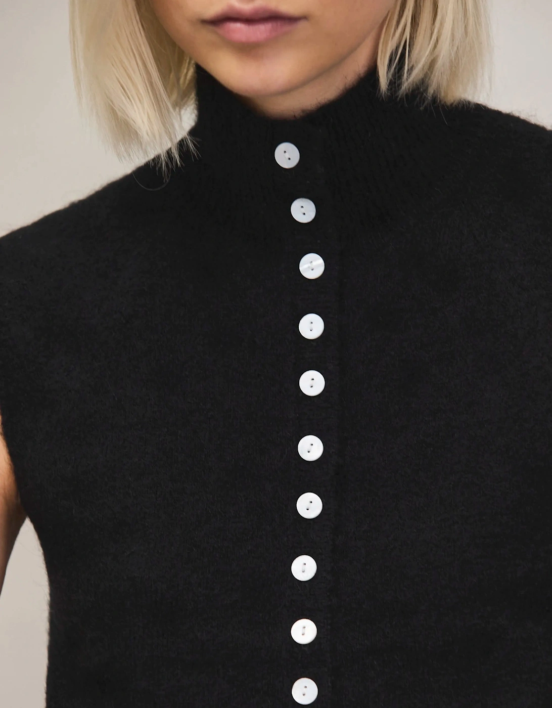 Black Pearl Button Through Knit Top With Wool And Alpaca