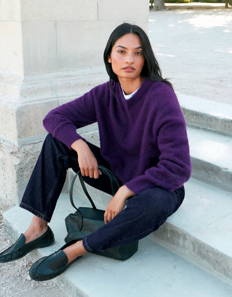 Purple Crew Neck Jumper With Wool And Mohair