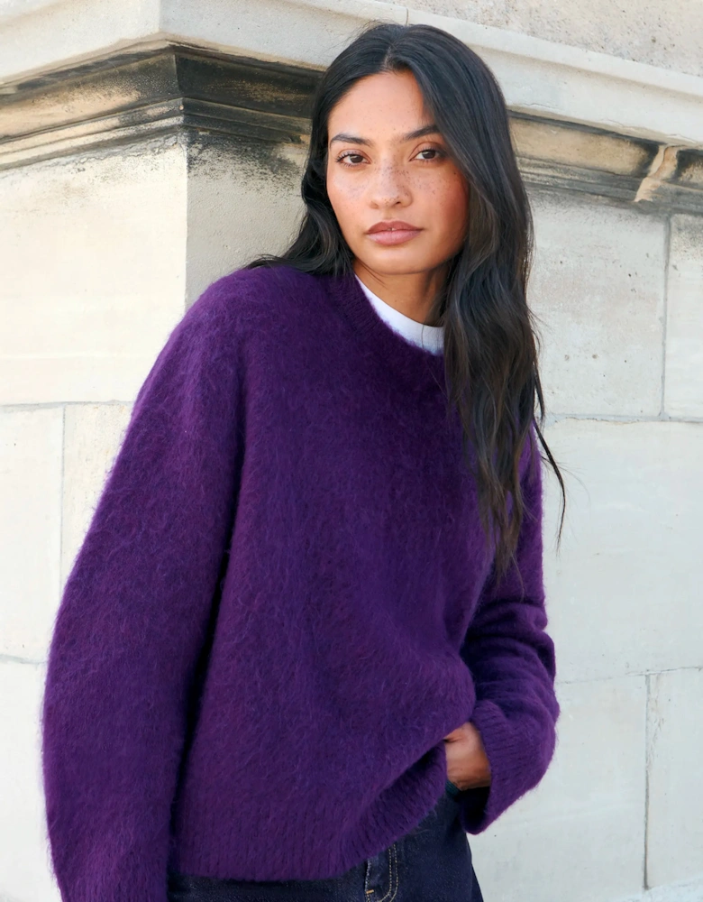 Purple Crew Neck Jumper With Wool And Mohair