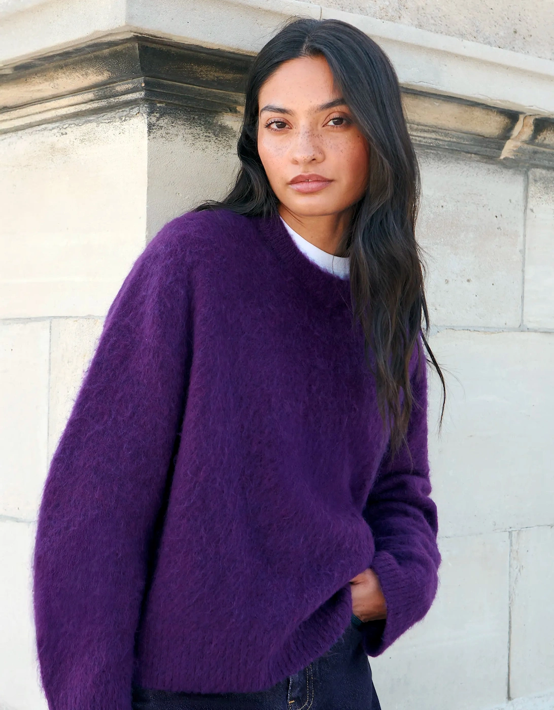 Purple Crew Neck Jumper With Wool And Mohair