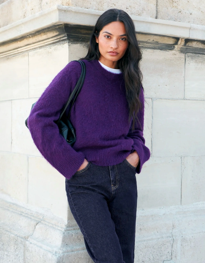 Purple Crew Neck Jumper With Wool And Mohair