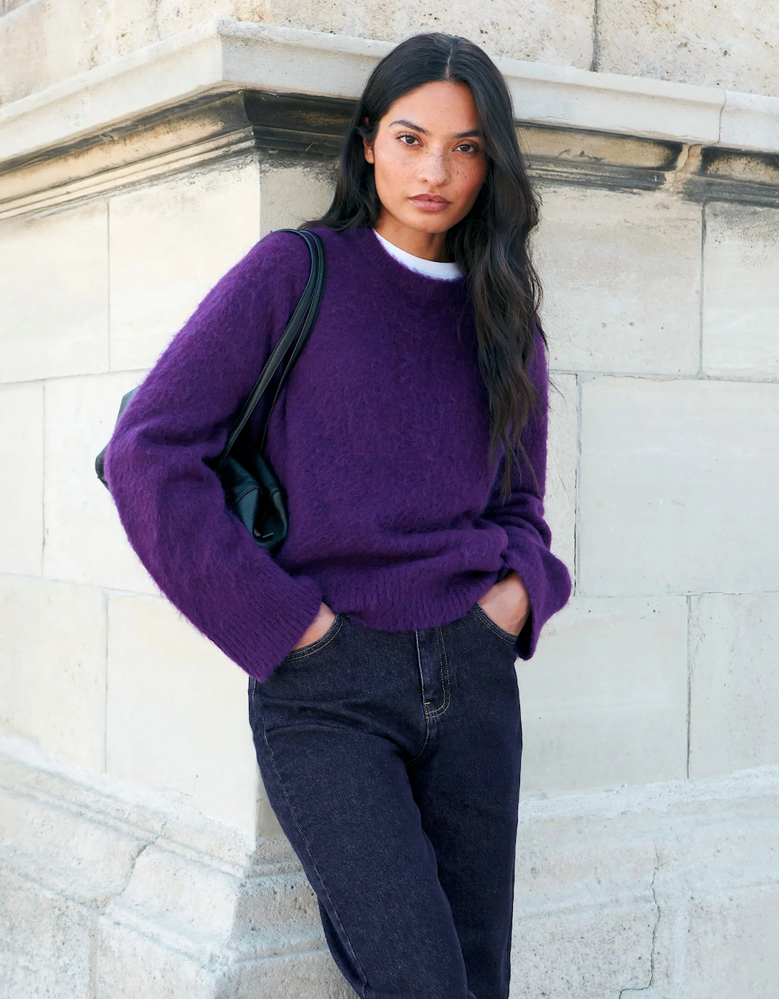Purple Crew Neck Jumper With Wool And Mohair