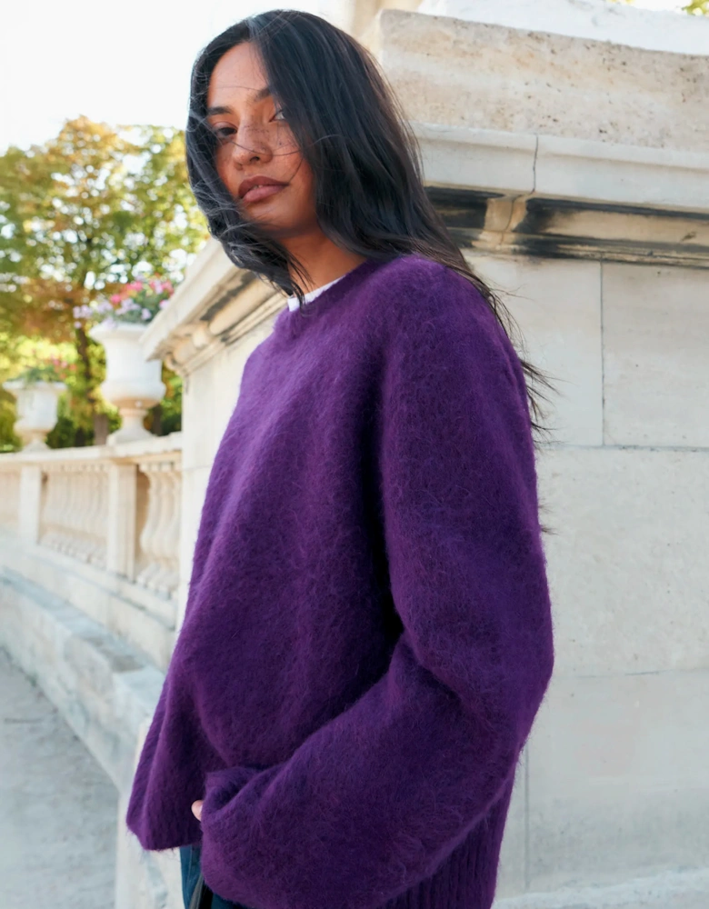 Purple Crew Neck Jumper With Wool And Mohair