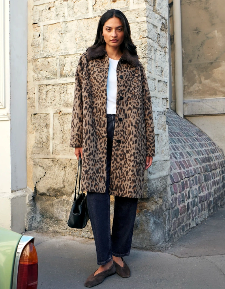 Leopard Print Car Coat With Wool