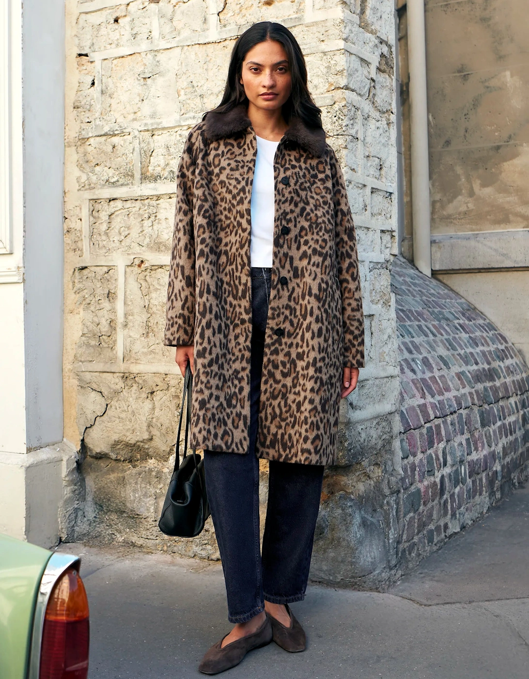 Leopard Print Car Coat With Wool