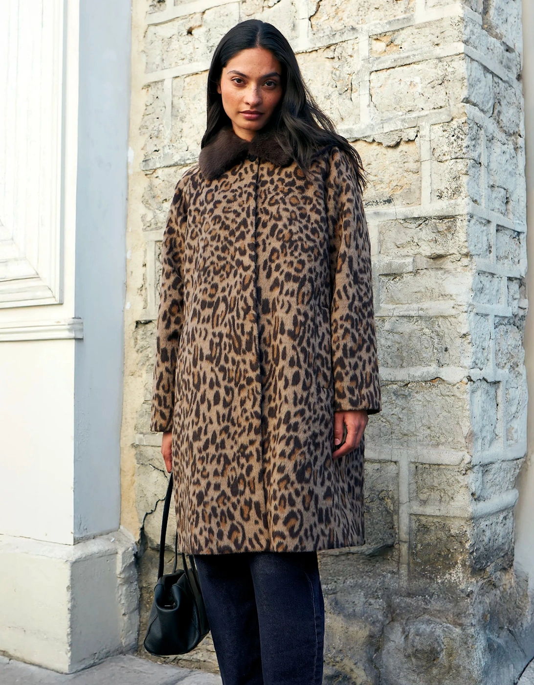 Leopard Print Car Coat With Wool