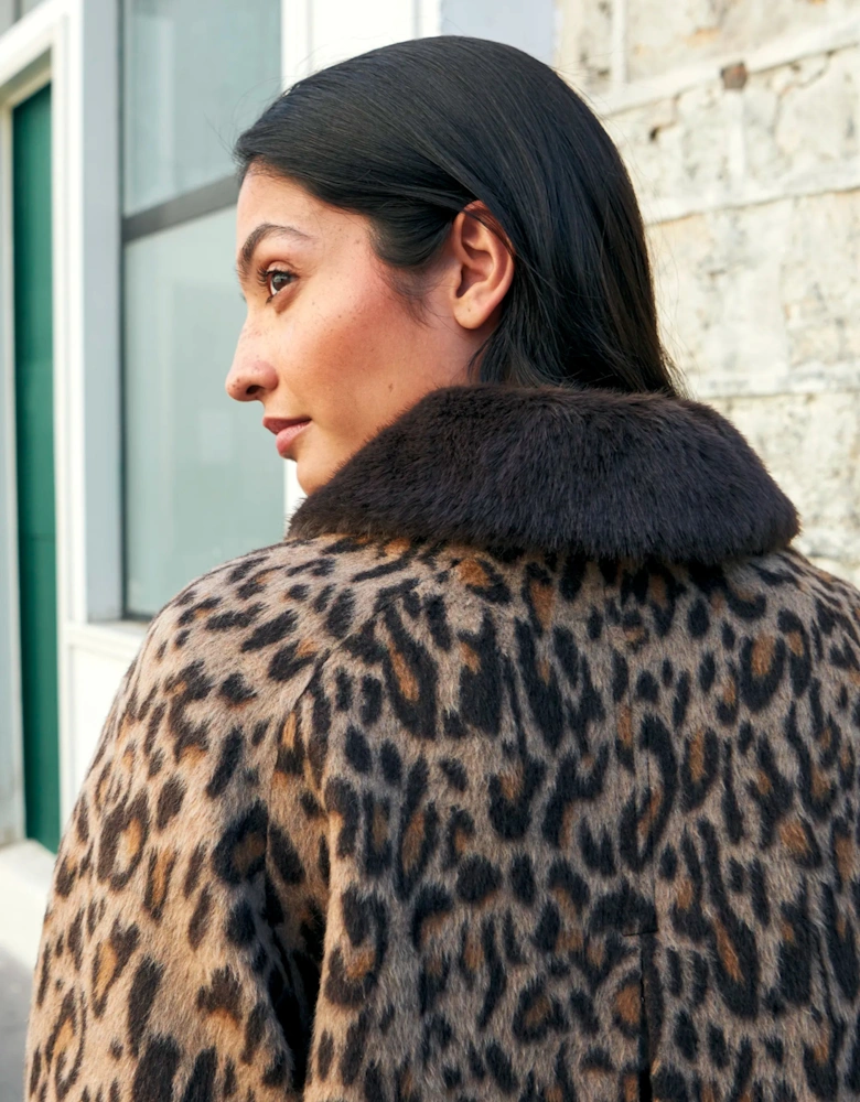 Leopard Print Car Coat With Wool