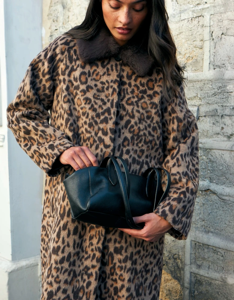 Leopard Print Car Coat With Wool